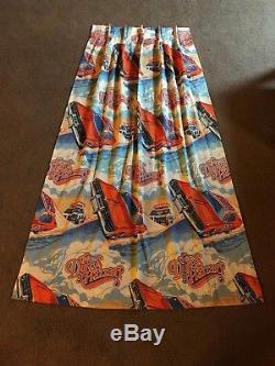 Dukes of Hazzard 1982 pair of 23 x 62 Pleated Curtain Panels with General Lee