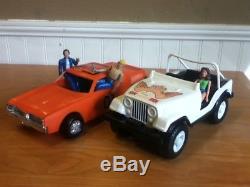 Dukes of Hazzard Mego General Lee Car & Jeep with Bo Luke & Daisy Duke Figures